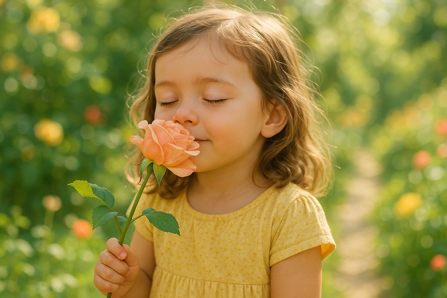 little girl smelling a flower